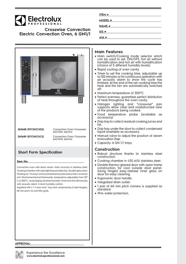 Electrolux Professional CROSSWISE EFCE61CSDS - 6 x 1/1GN Electric Convention Oven