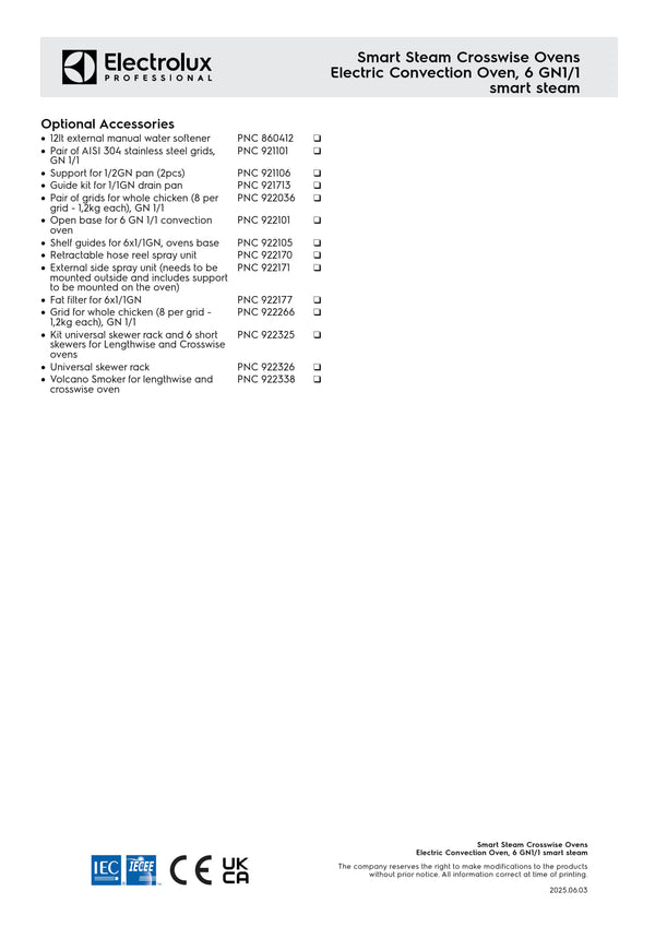 Electrolux Professional CROSSWISE EFCE61SSDS - 6 x 1/1GN Electric Convention Oven with Smart Steam