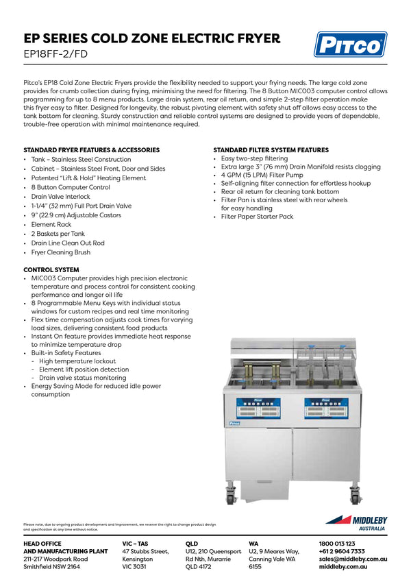 Pitco EP Series EP18FF-2/FD - Cold Zone Fryer