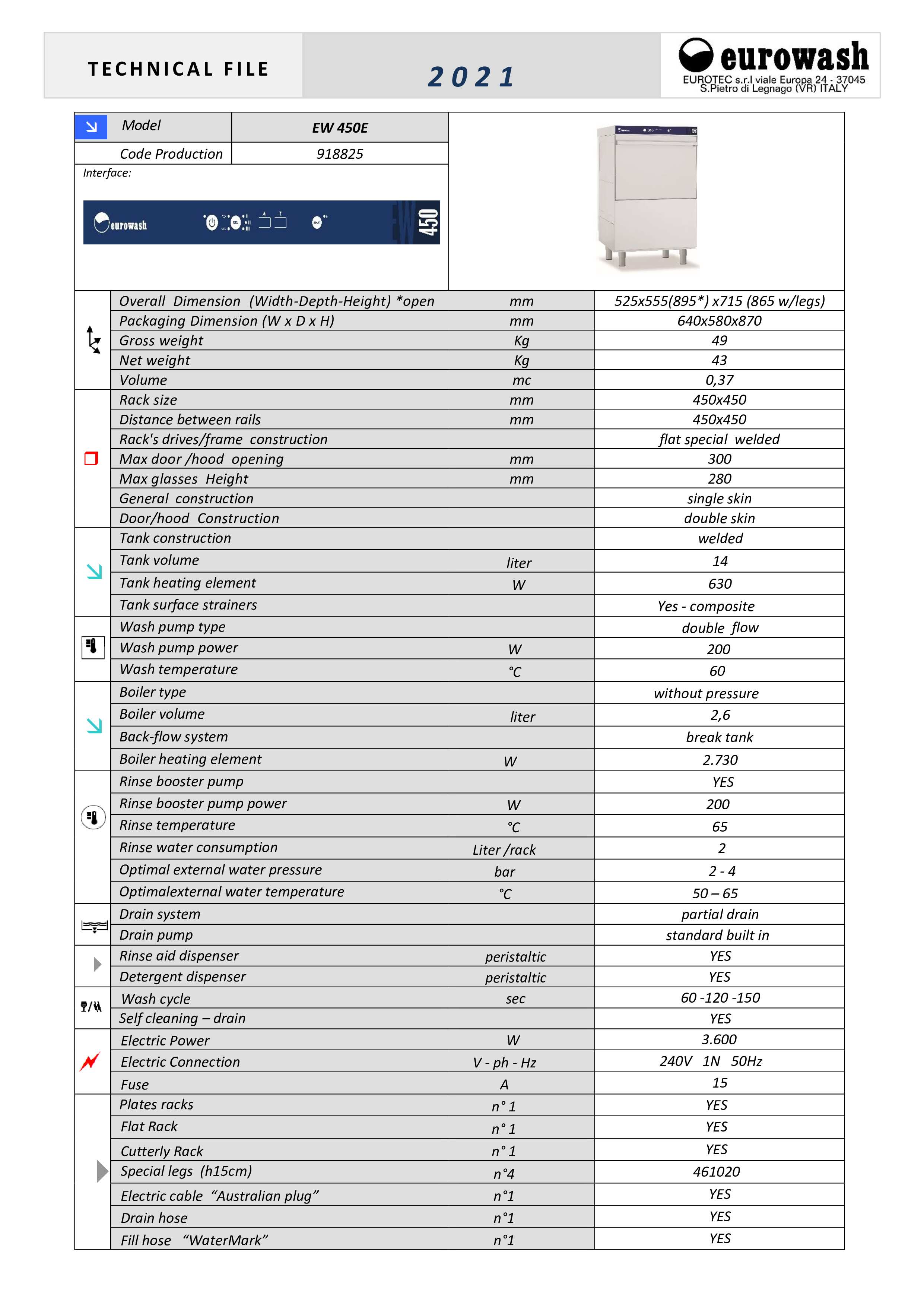 Thumbnail - Eurowash E-Line EW450E - Undercounter Glasswasher/Dishwasher