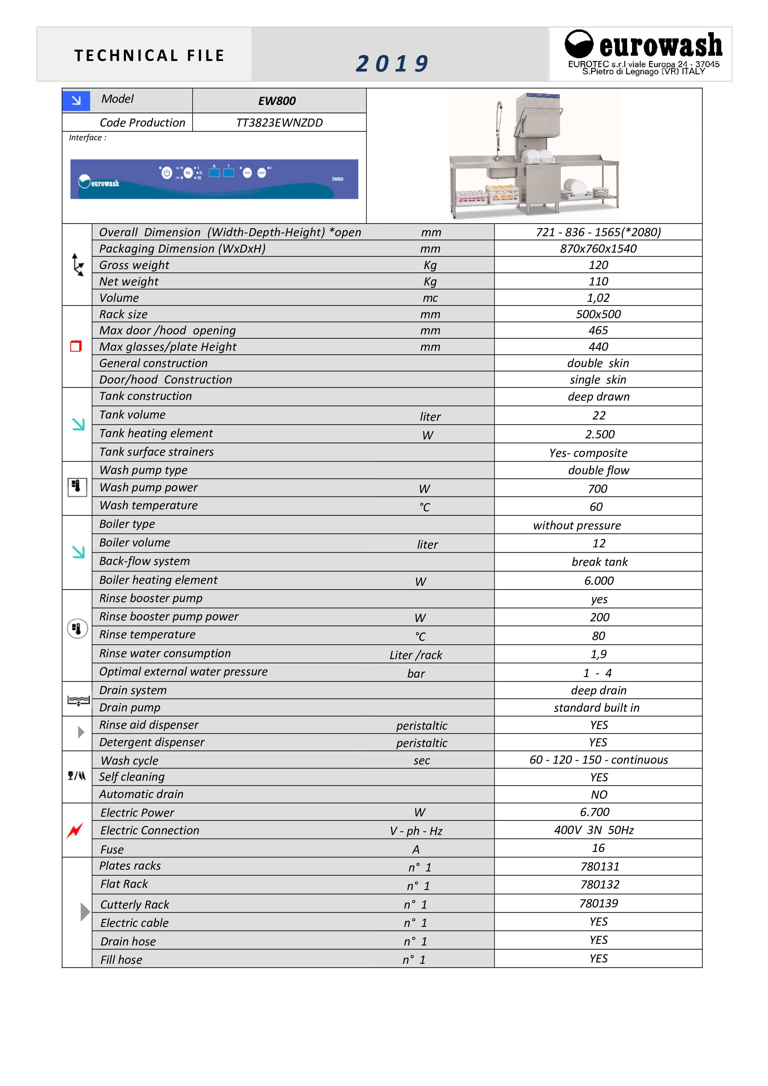 Eurowash E-Line EW800 - Pass Through Dishwasher