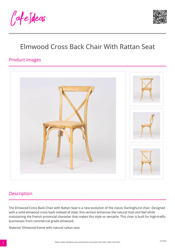 Elmwood Cross Back Chair with Rattan Seat