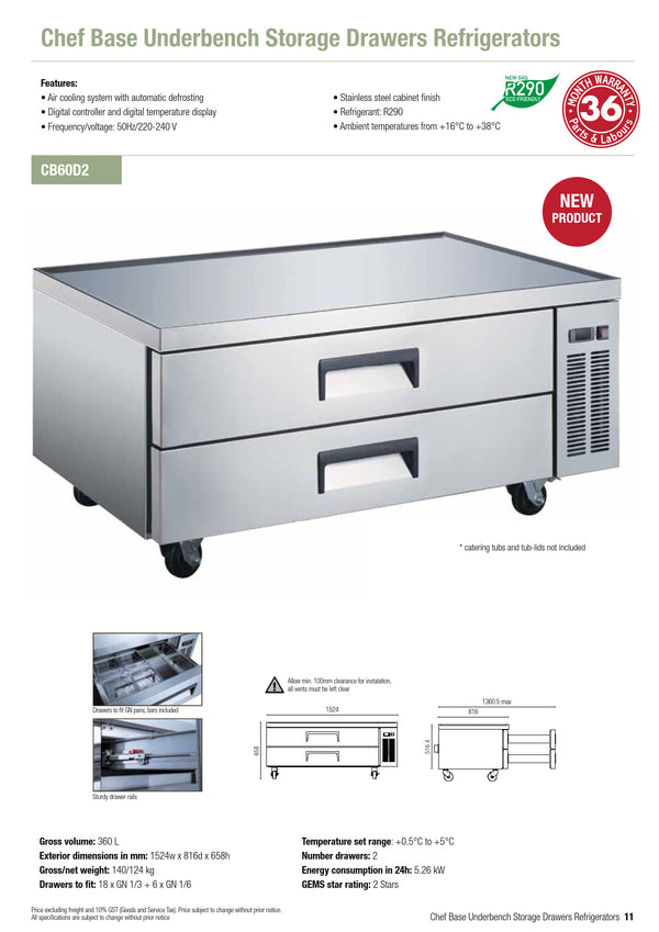 Exquisite CB60D2 - Two Drawer Underbench Fridge