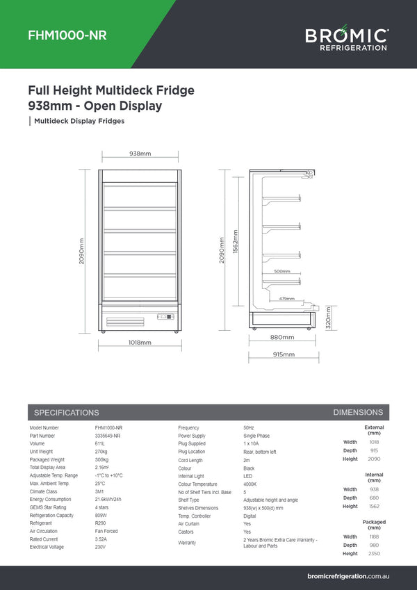 Bromic FHM1000-NR - Open Multideck Fridge