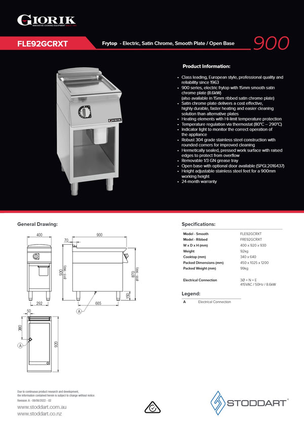 Giorik FLE92GCRXT - Griddle on Open Base