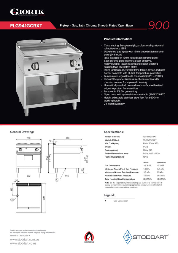 Giorik FLG941GCRXT - Griddle on Open Base