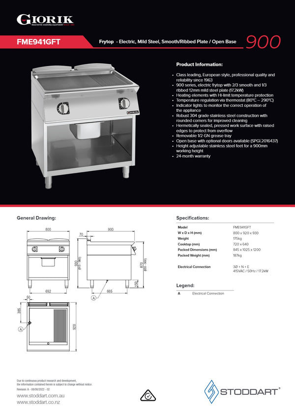 Giorik FME941GFT - Griddle on Open Base