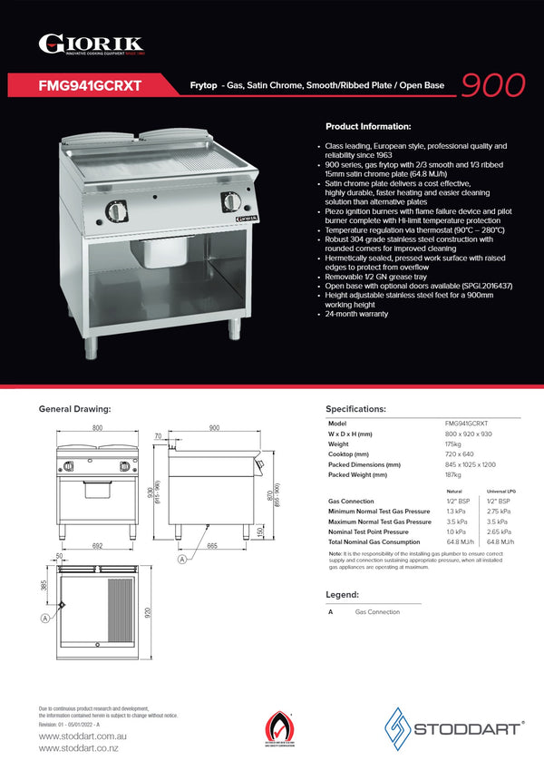 Giorik FMG941GCRXT - Griddle on Open Base