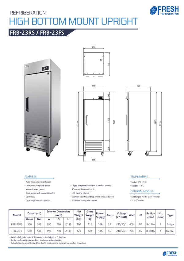 Fresh Refrigeration FRB-23RS - Upright Fridge