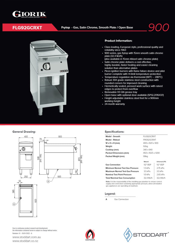 Giorik FRG92GCRXT - Griddle on Open Base