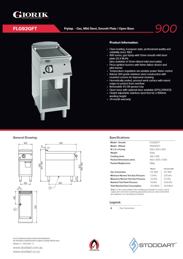 Giorik FRG92GFT - Griddle on Open Base