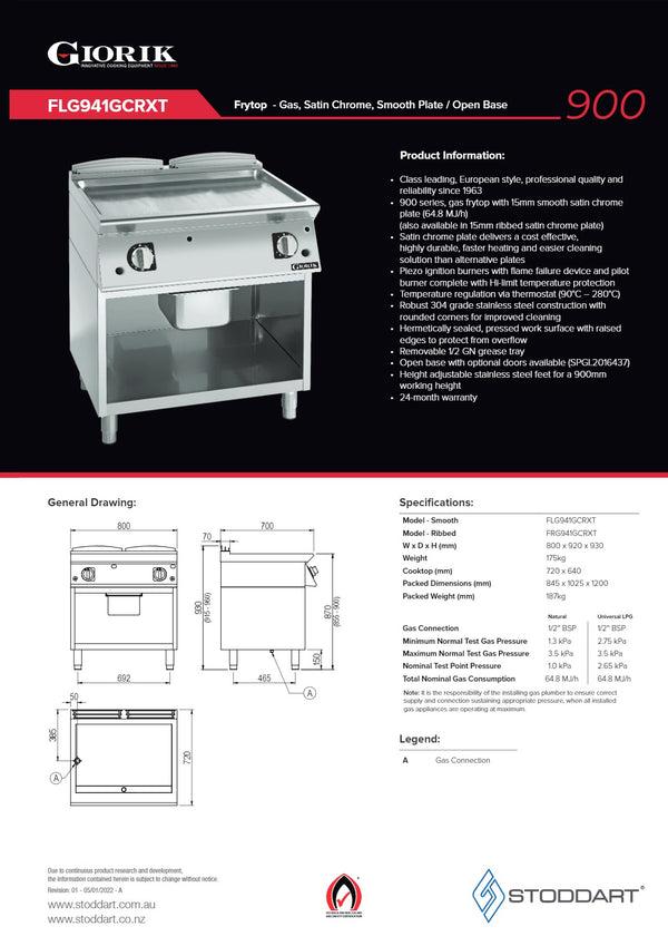 Giorik FRG941GCRXT - Griddle on Open Base
