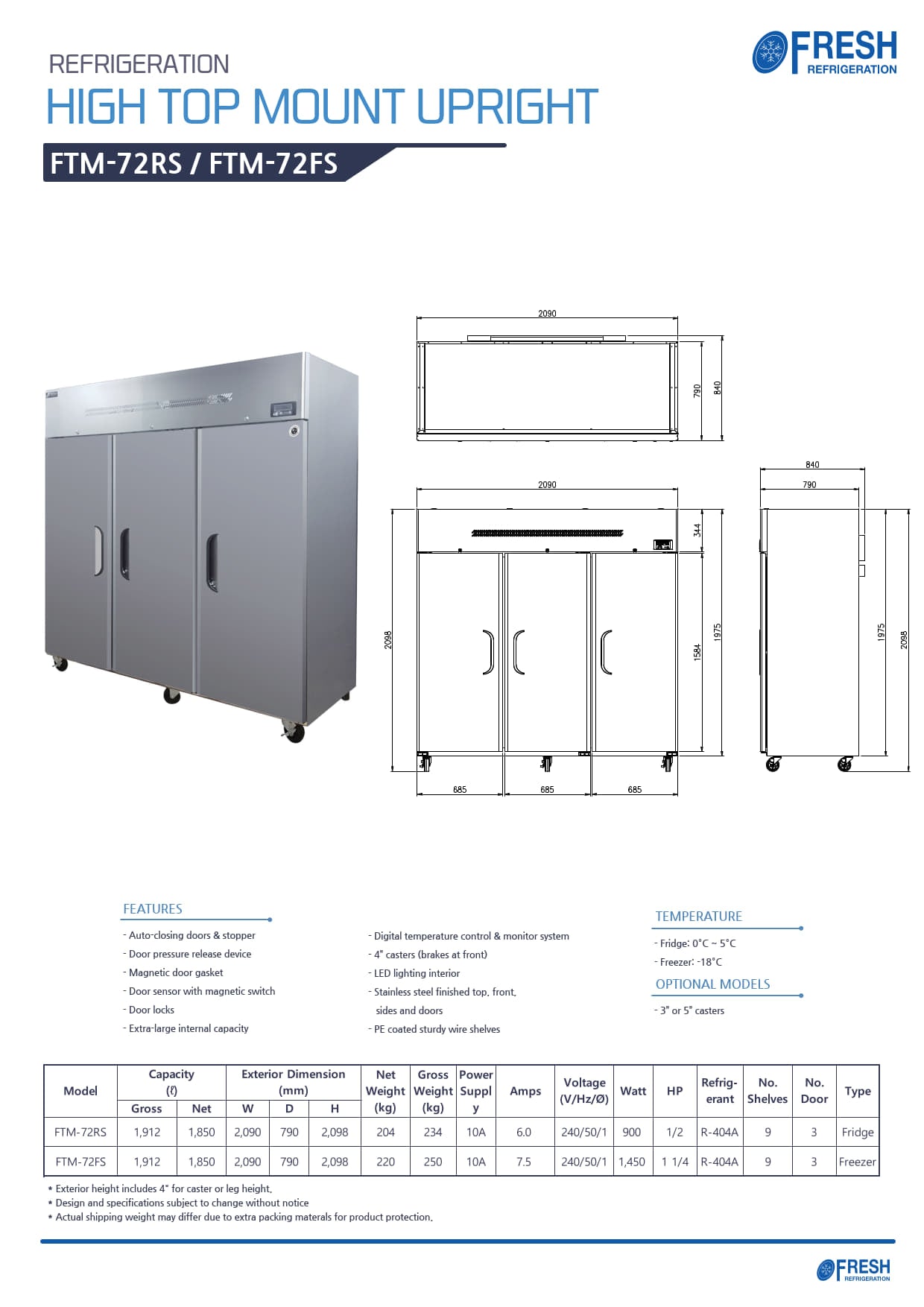 Fresh Refrigeration FTM-72RS - Upright Fridge
