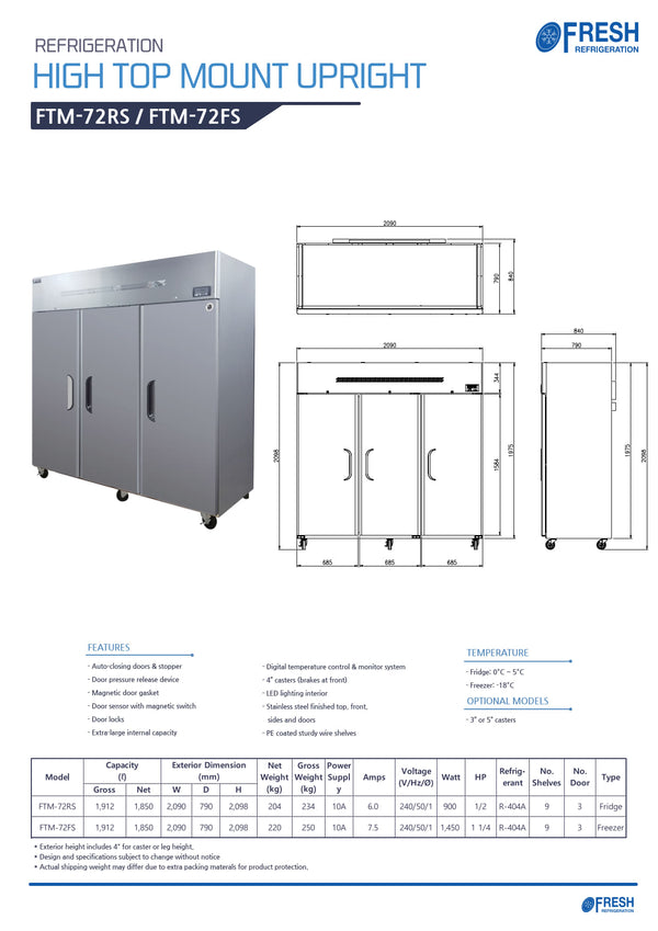 Fresh Refrigeration FTM-72RS - Upright Fridge