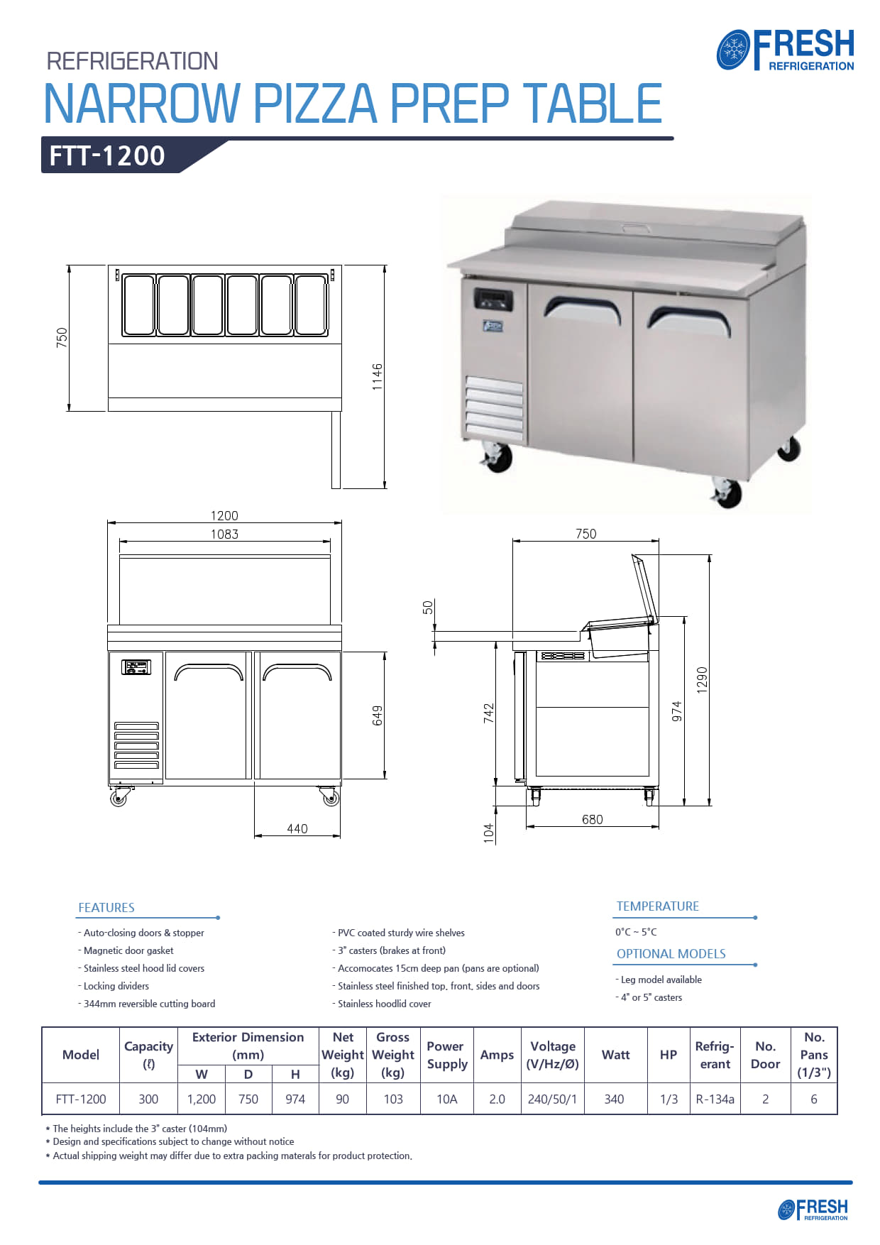 Fresh Refrigeration FTT-1200 - Narrow Pizza Prep Fridge