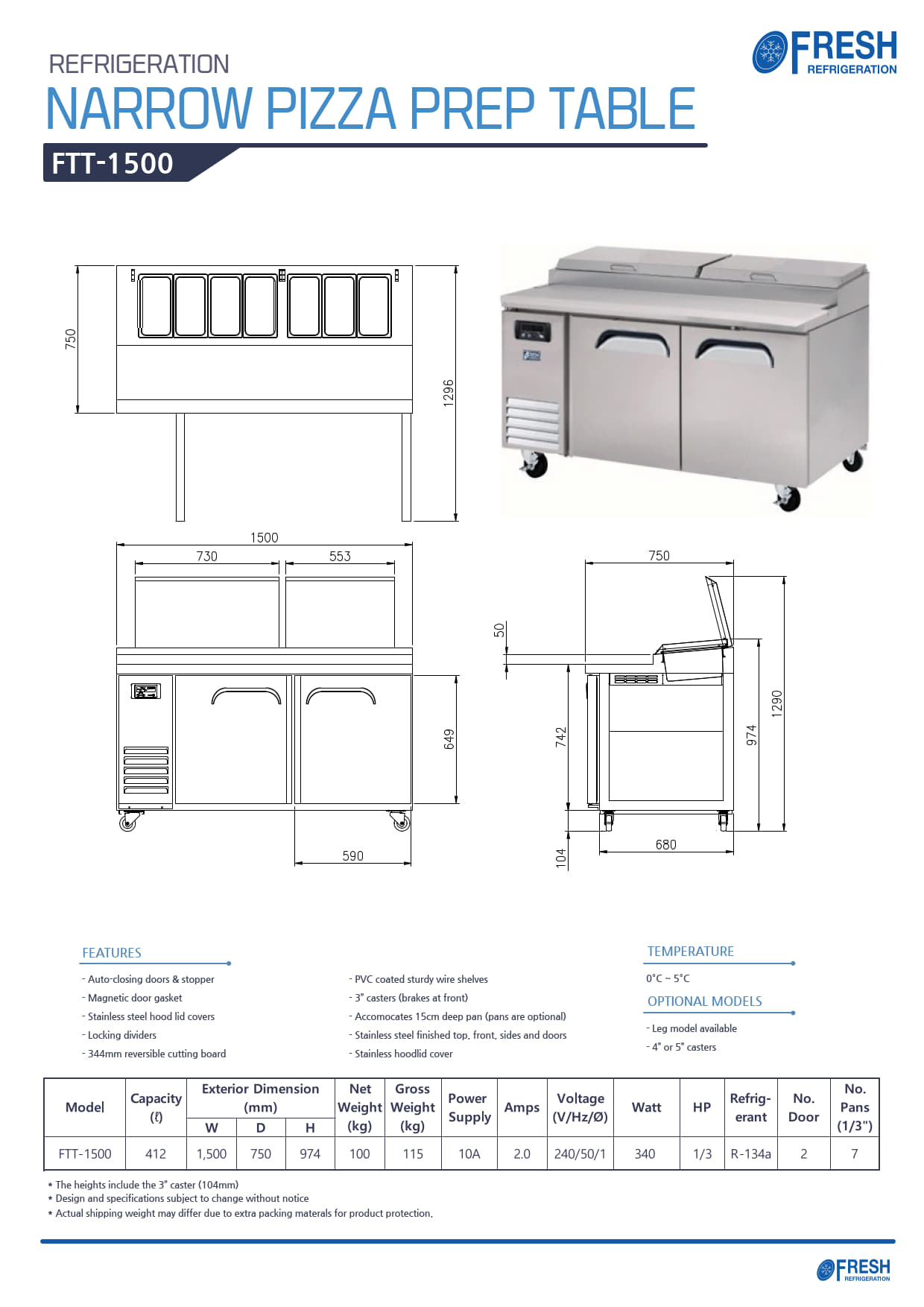 Fresh Refrigeration FTT-1500 - Narrow Pizza Prep Fridge
