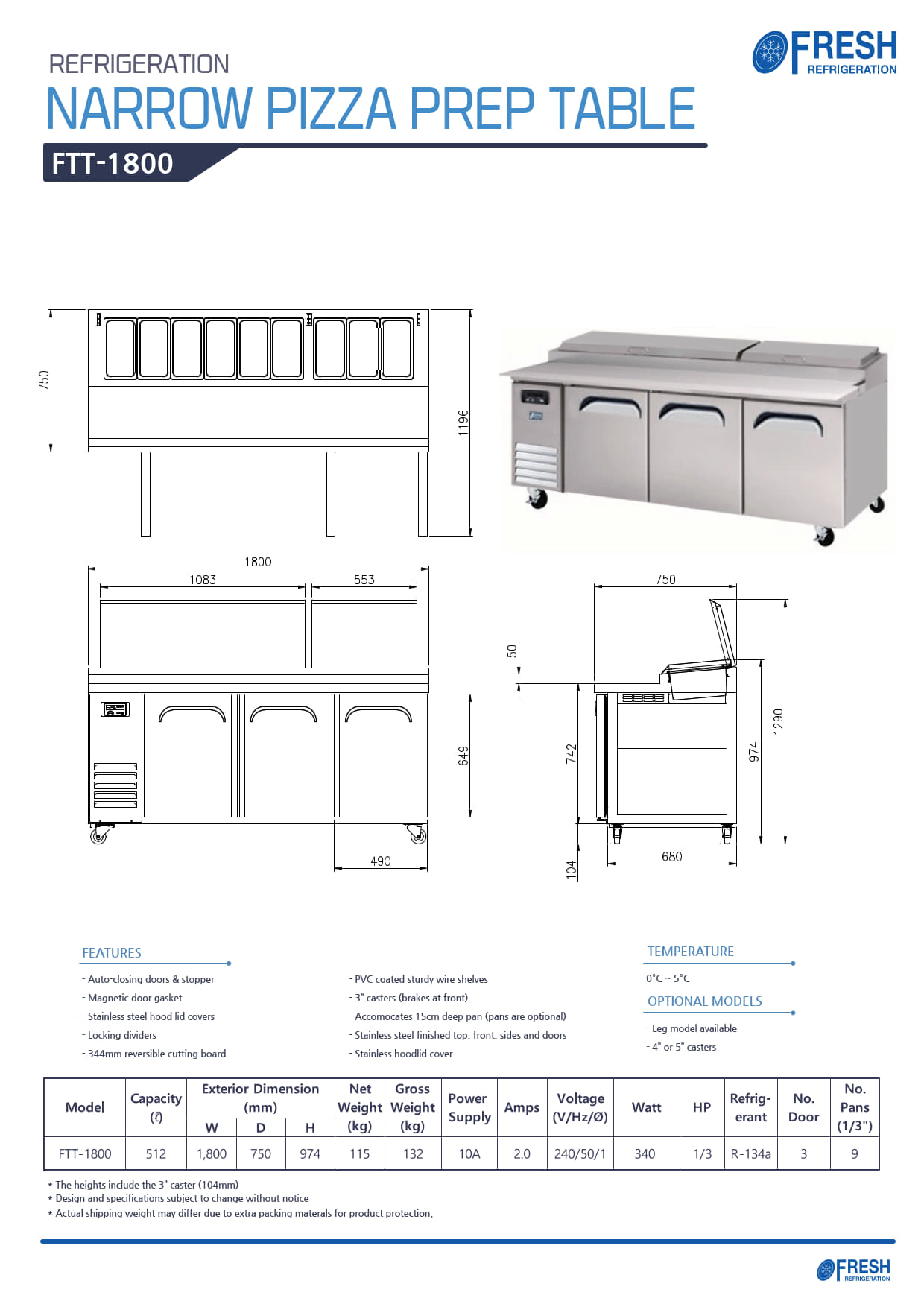Fresh Refrigeration FTT-1800 - Narrow Pizza Prep Fridge