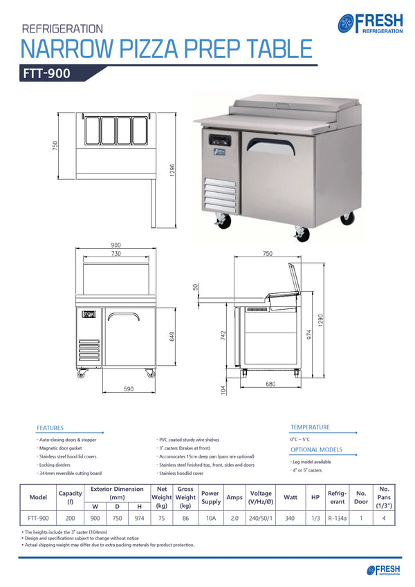 Fresh Refrigeration FTT-900 - Narrow Pizza Prep Fridge