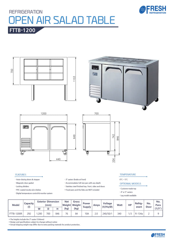 Fresh Refrigeration FTTB-1200R - Salad Prep Fridge