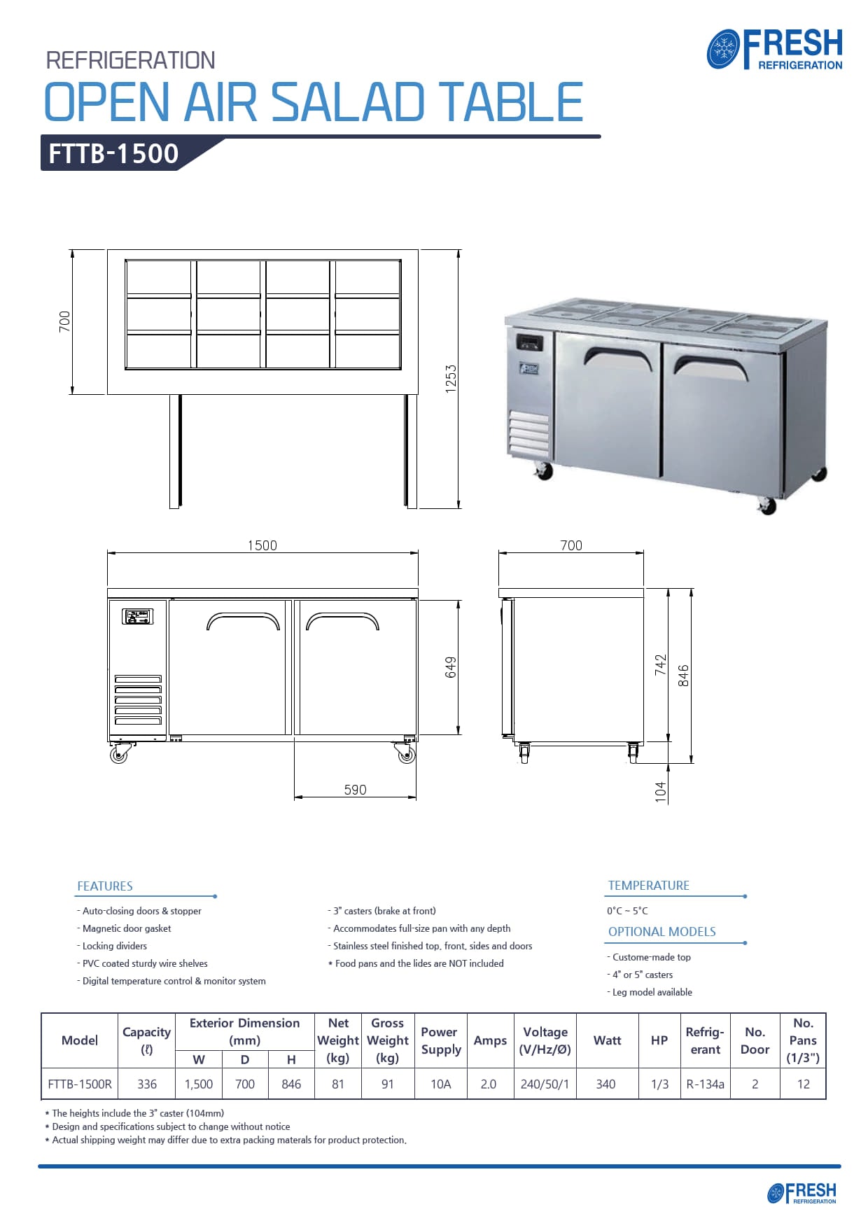 Fresh Refrigeration FTTB-1500R - Salad Prep Fridge