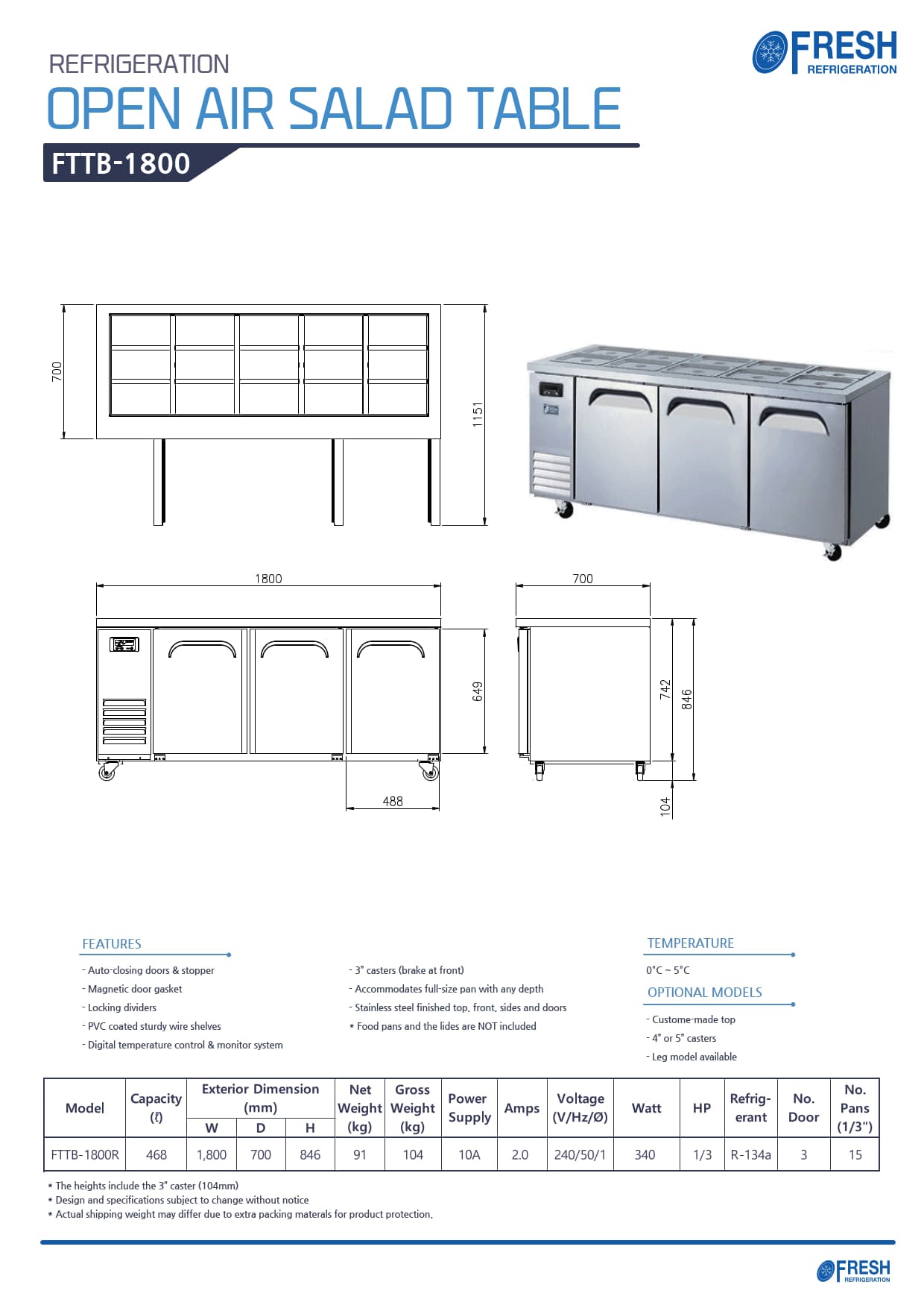 Fresh Refrigeration FTTB-1800R - Salad Prep Fridge
