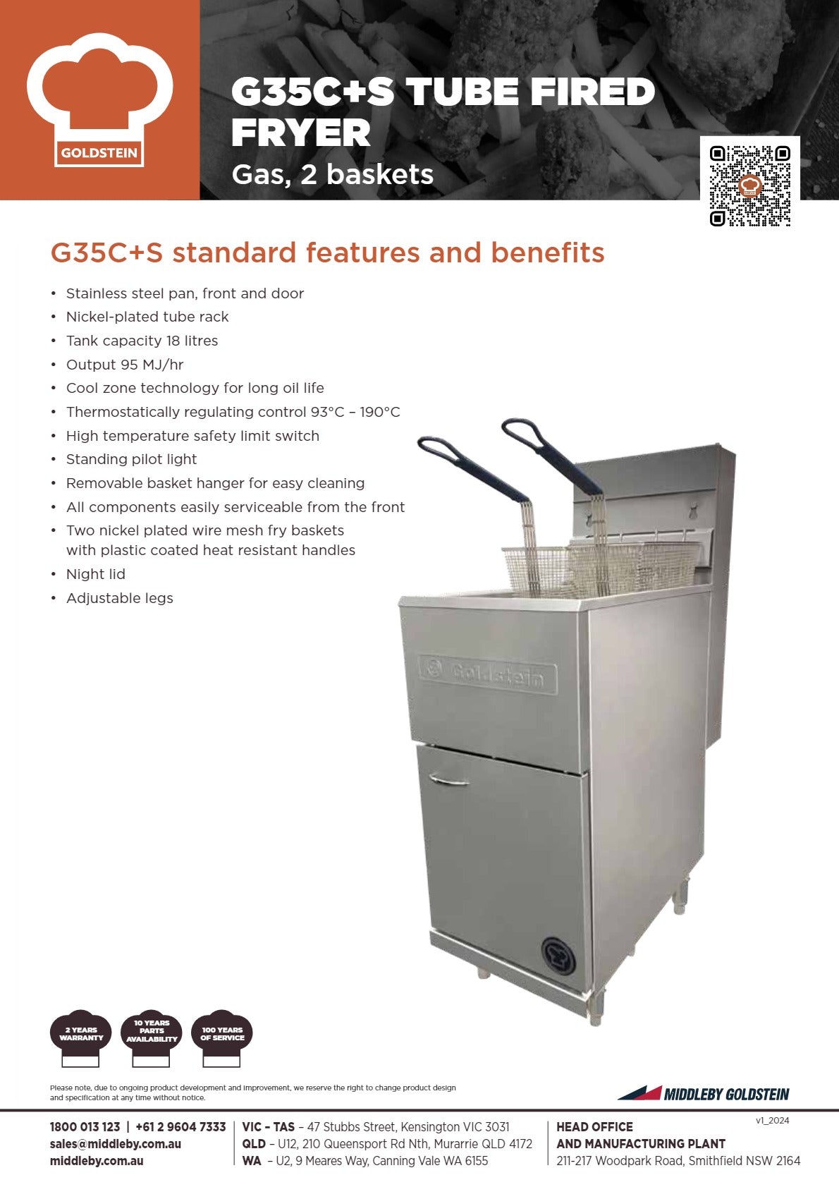 Goldstein G35C+S - Tube Fired Fryer