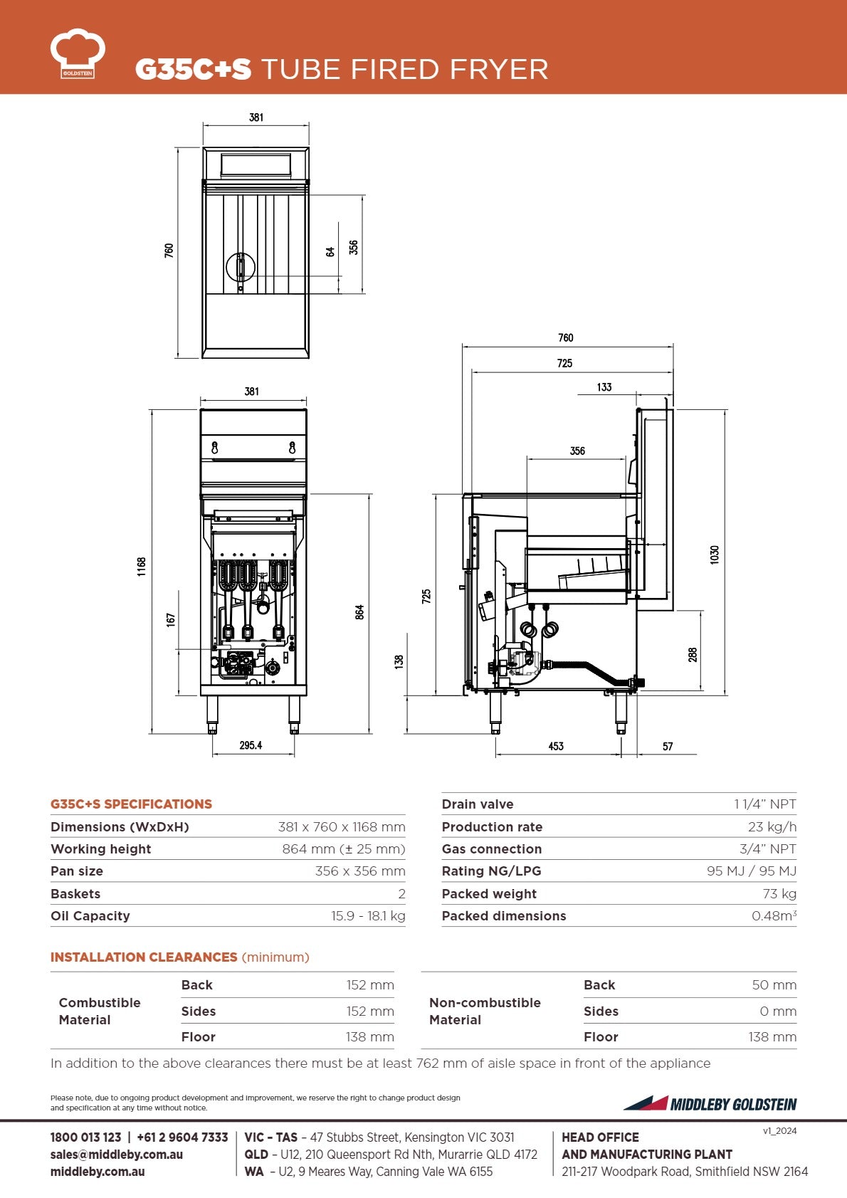 Goldstein G35C+S - Tube Fired Fryer