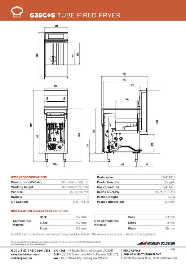Goldstein G35C+S - Tube Fired Fryer