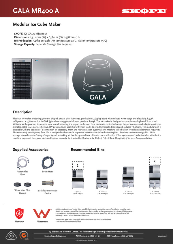 SKOPE GALA MR400 A 1P - Modular Ice Cube Maker