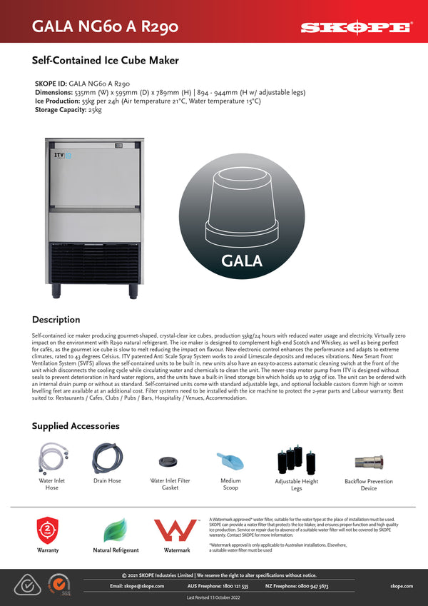 SKOPE GALA NG60 A DP - Self Contained Drain Pump Ice Cube Maker