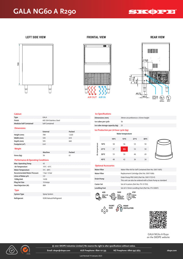 SKOPE GALA NG60 A DP - Self Contained Drain Pump Ice Cube Maker