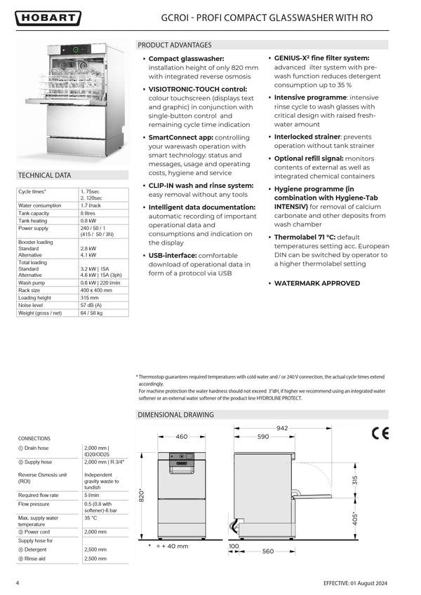 Hobart Profi GCROI-90C - Undercounter Glasswasher