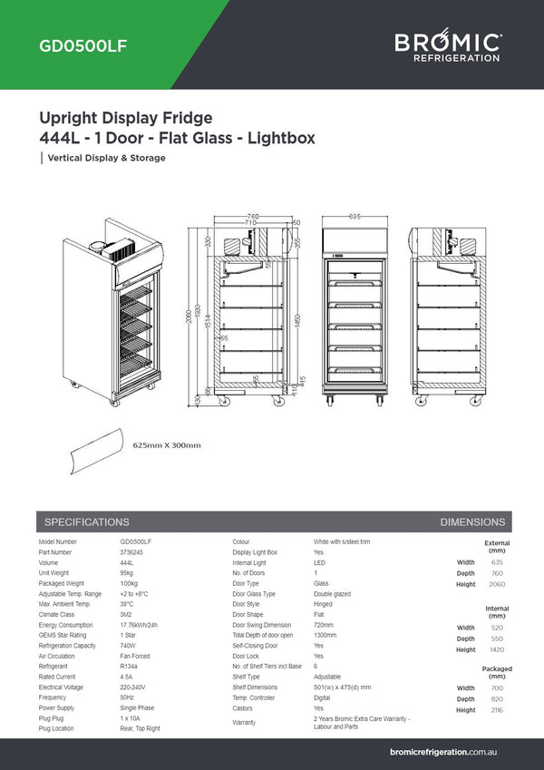 Bromic GD0500LF - Upright Display Fridge