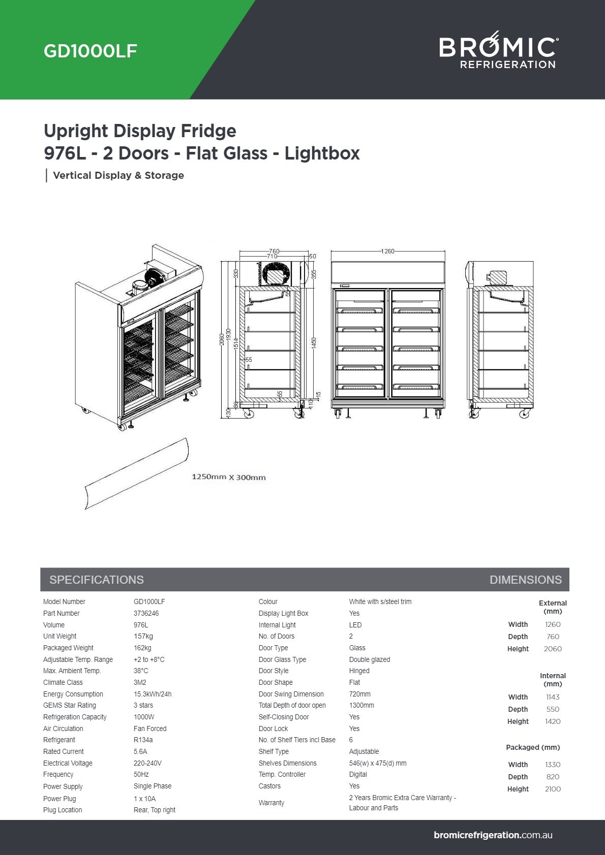 Bromic GD1000LF - Upright Display Fridge