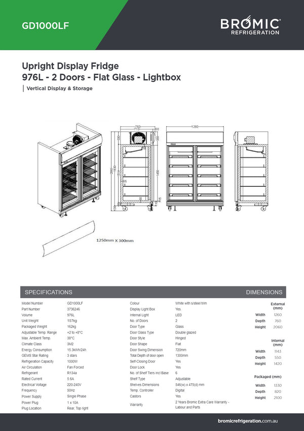 Bromic GD1000LF - Upright Display Fridge