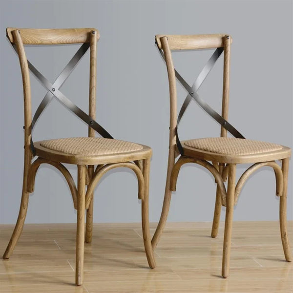 Bolero GG656 - Two Wooden Dining Chairs with Metal Cross Backrest