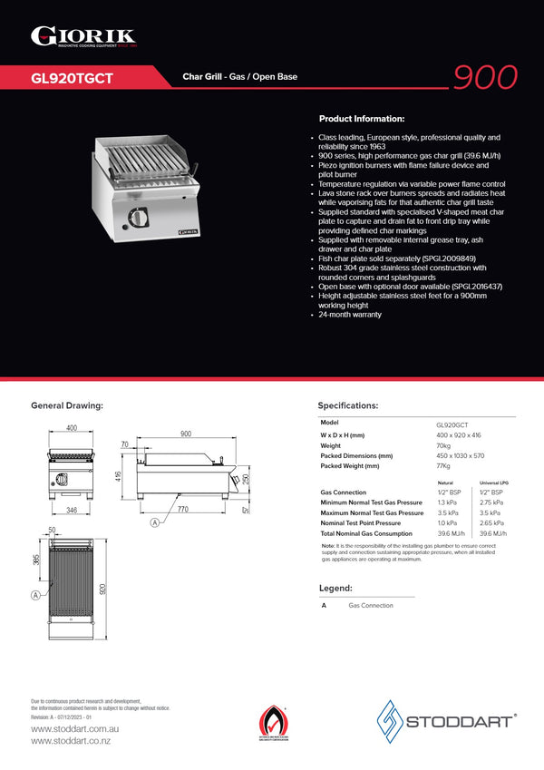 Giorik GL920TGCT - Lava Stone Char Grill