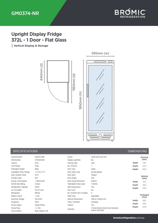Bromic GM0374-NR - Upright Display Fridge