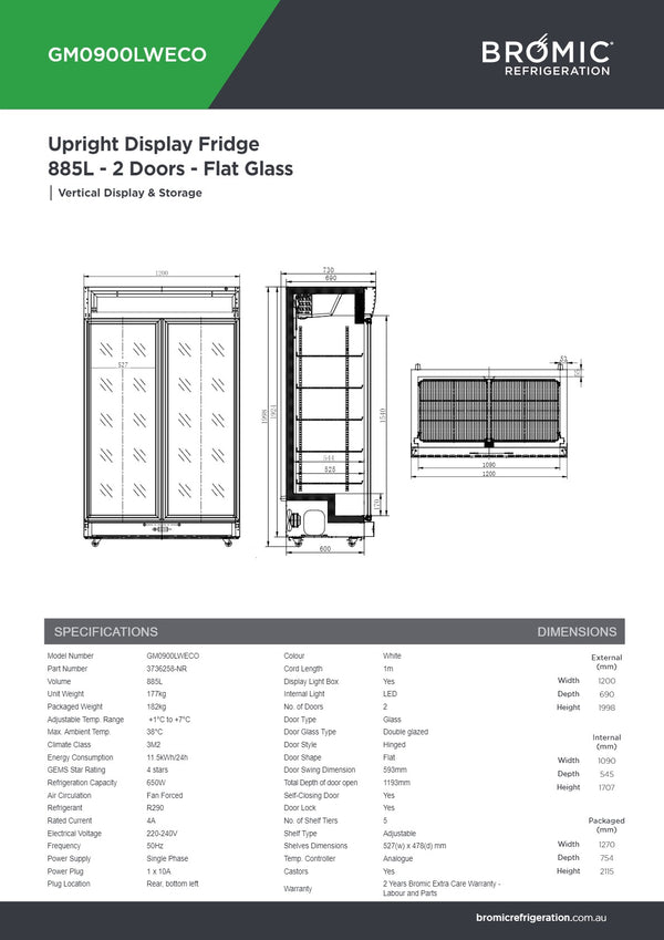 Bromic GM0900LWECO - Upright Display Fridge