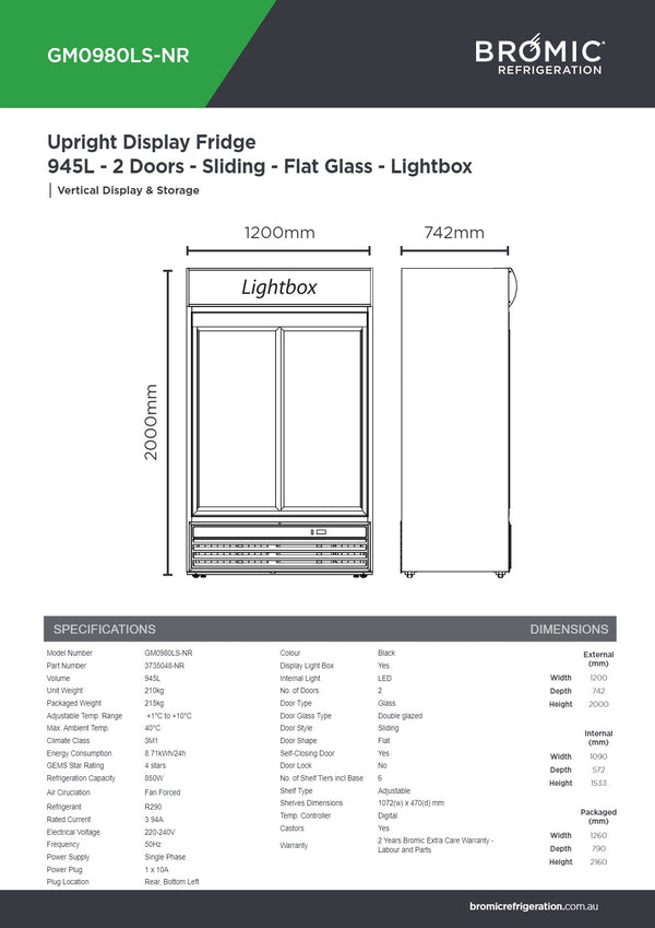Bromic GM0980LS-NR - Upright Display Fridge