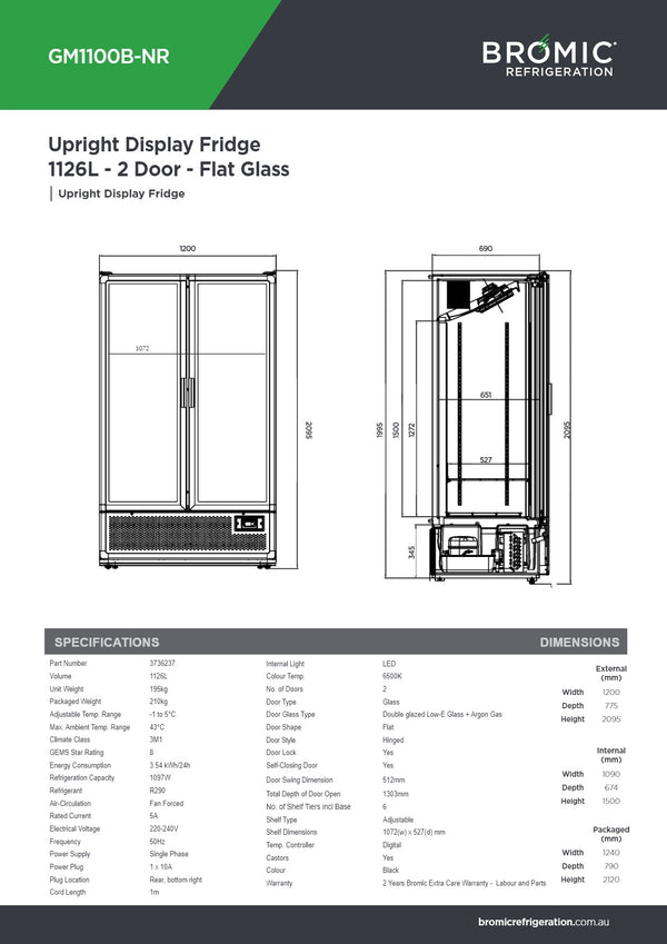 Bromic GM1100B-NR - Upright Display Fridge
