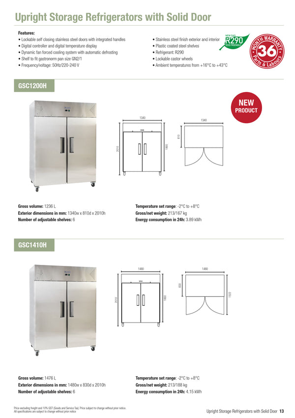 Exquisite GSC1200H - Two Solid Door Upright Fridge