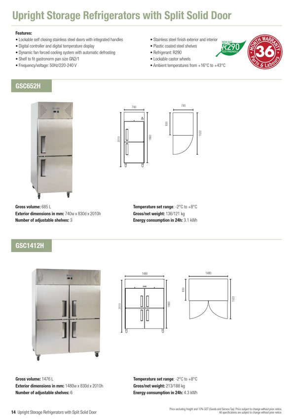 Exquisite GSC652H - Split Solid Door Upright Fridge