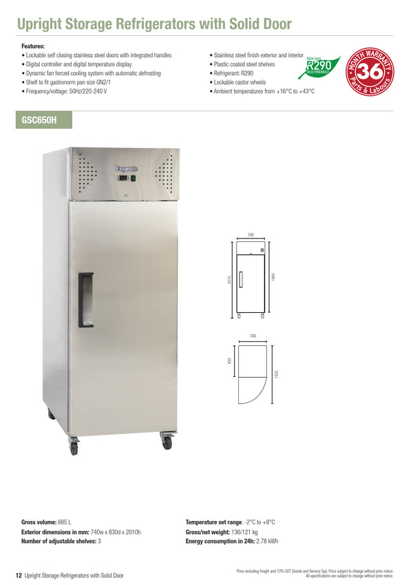 Exquisite GSC650H - Solid Door Upright Fridge