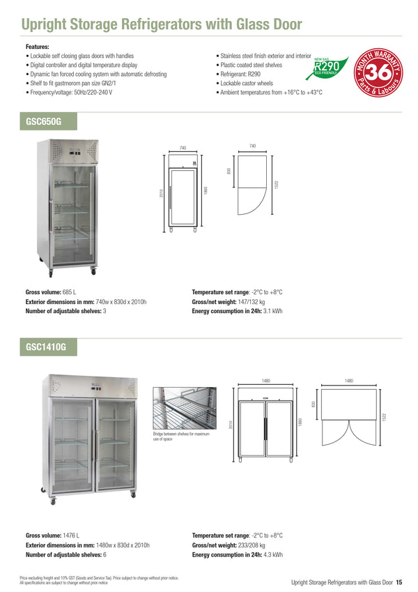 Exquisite GSC1410G - Two Glass Door Upright Fridge