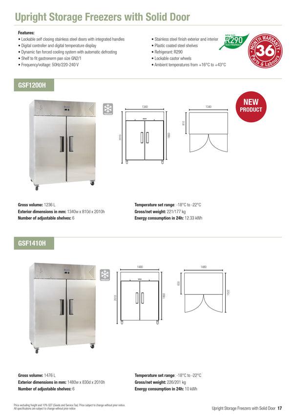 Exquisite GSF1200H - Two Solid Door Upright Freezer