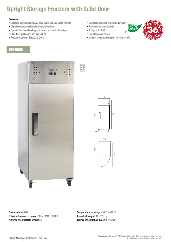 Exquisite GSF650H - Solid Door Upright Freezer