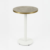 Gold Aluminium Edge HPL Laminate Tawny Marble Outdoor Bar Table - White Base