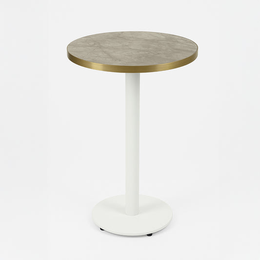 Gold Aluminium Edge HPL Laminate Tawny Marble Outdoor Bar Table - White Base