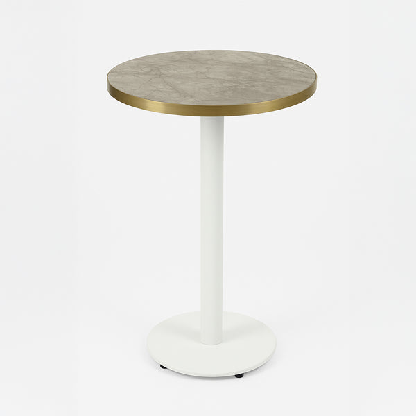 Gold Aluminium Edge HPL Laminate Tawny Marble Outdoor Bar Table - White Base